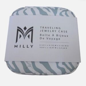 New Milly Full Zip Around Closure Jewelry Case Mirror Travel Steel Blue White